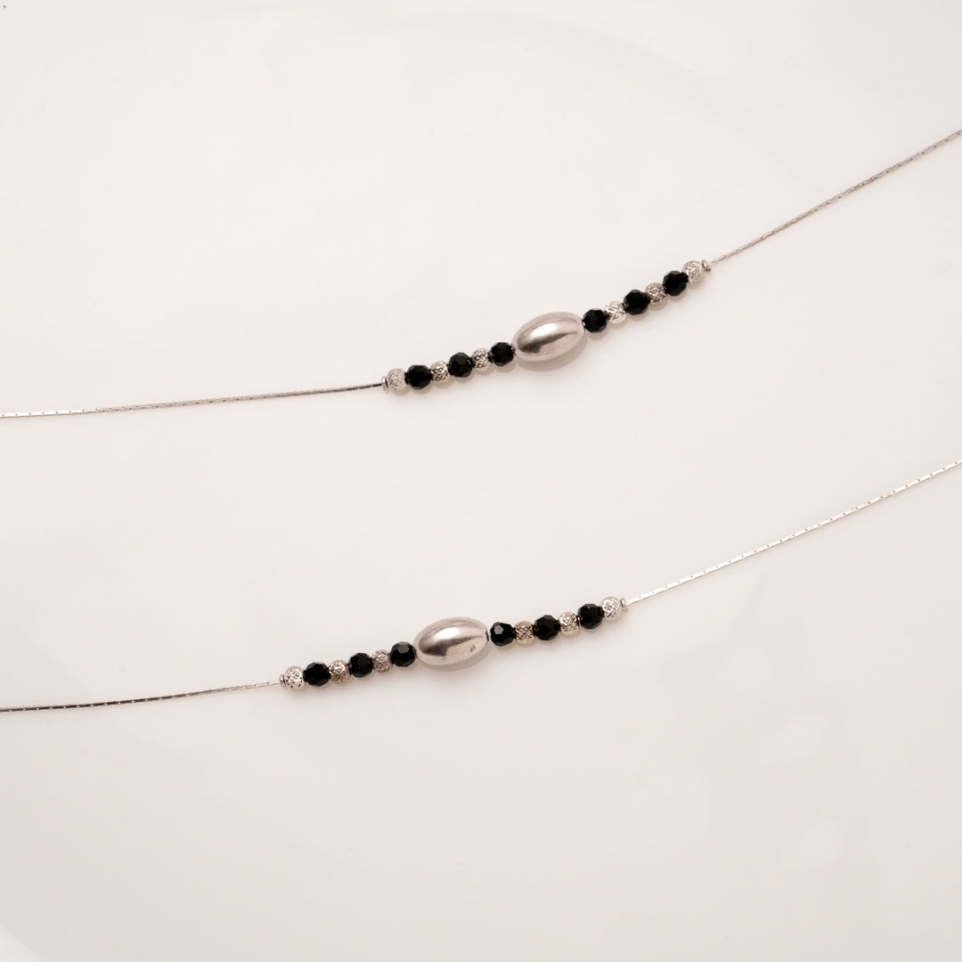Tiny Charm Black Beads Silver Anklets