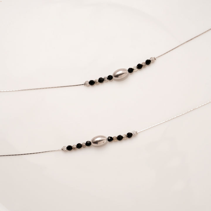 Tiny Charm Black Beads Silver Anklets