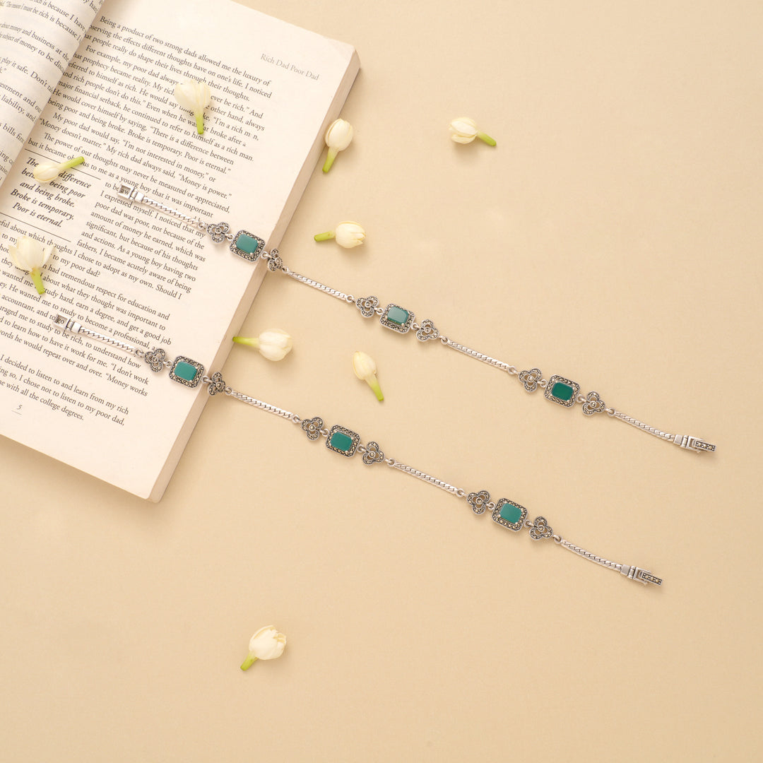 Royal Square Emerald Silver Anklet