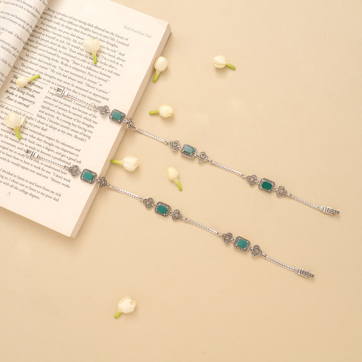 Royal Square Emerald Silver Anklet