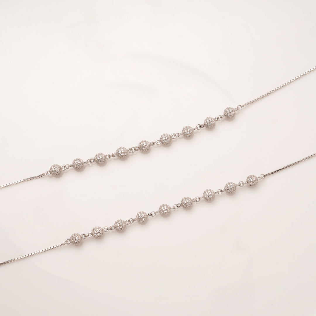 Sparkling Tiny Beads Charm Silver Anklets