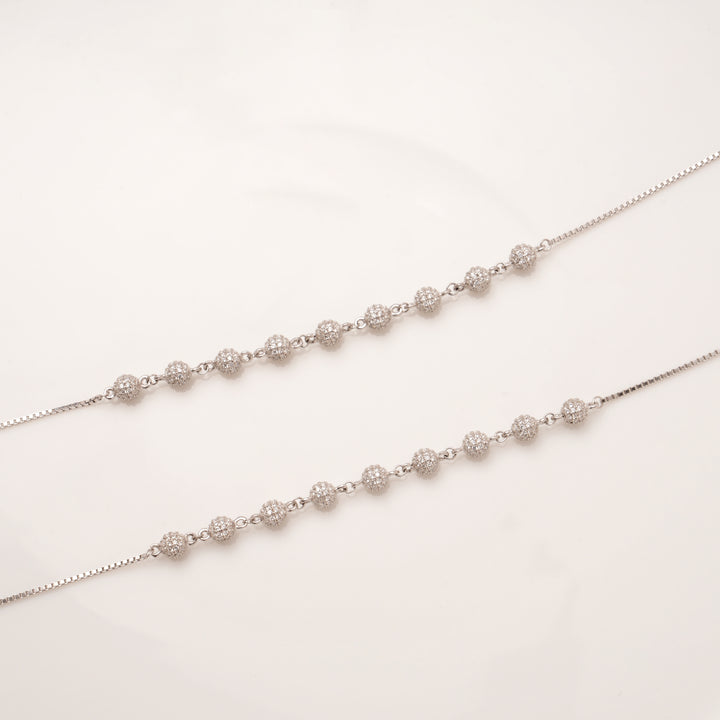 Sparkling Tiny Beads Charm Silver Anklets