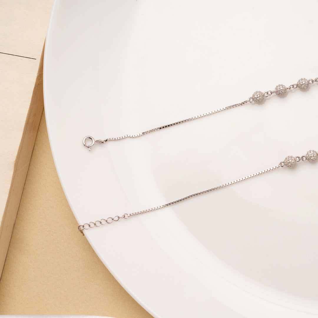 Sparkling Tiny Beads Charm Silver Anklets