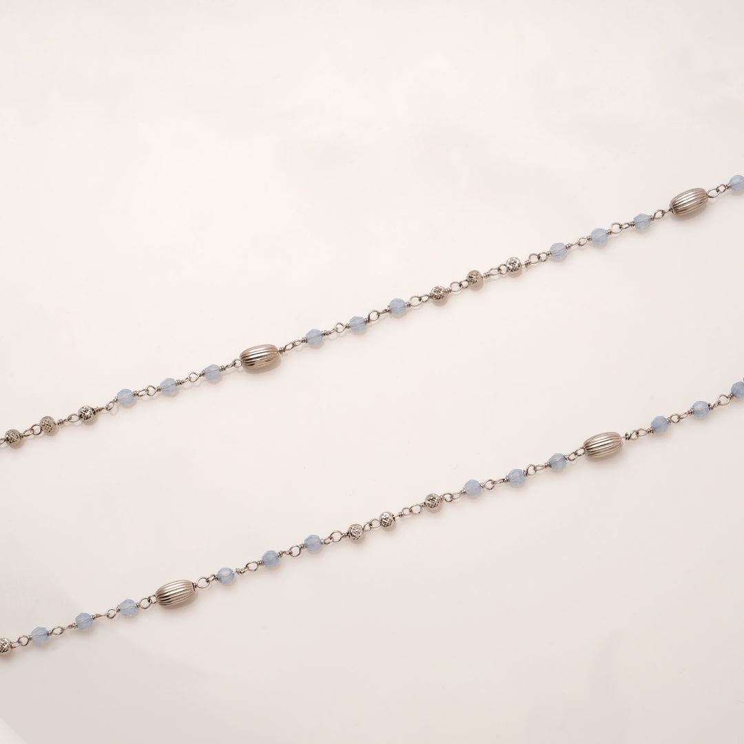 Thin Line Blue Beads Silver Anklets