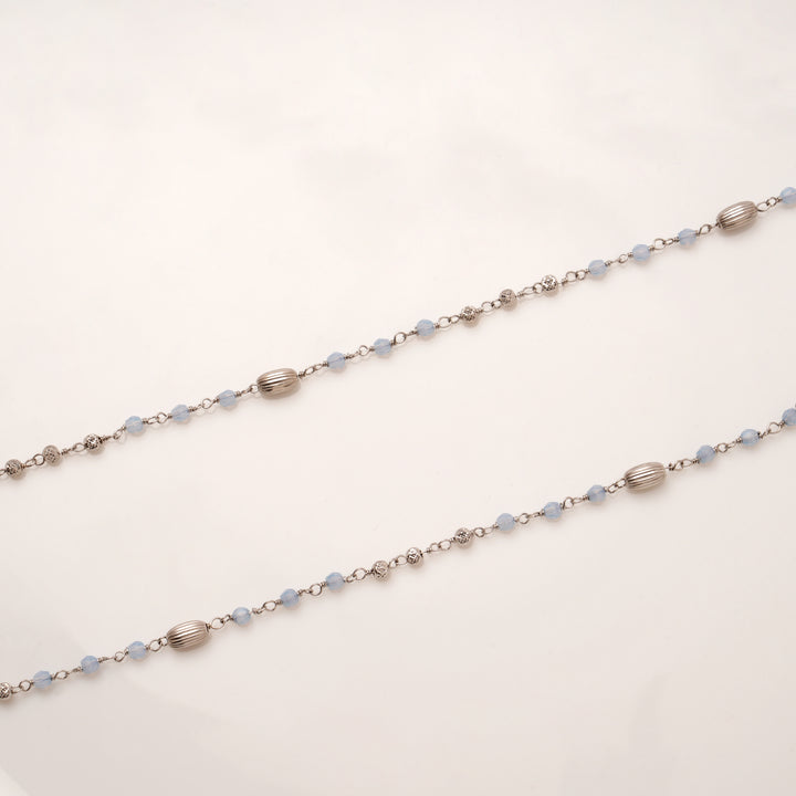 Thin Line Blue Beads Silver Anklets