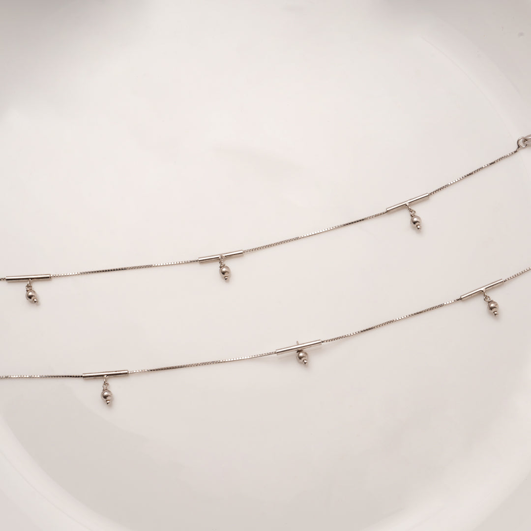 Dangling Triple Beads Silver Anklets