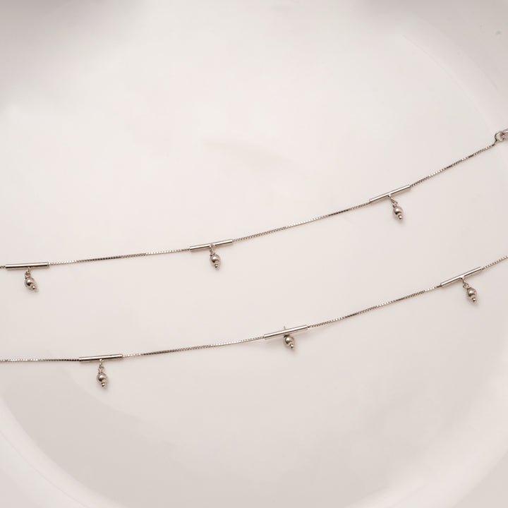 Dangling Triple Beads Silver Anklets