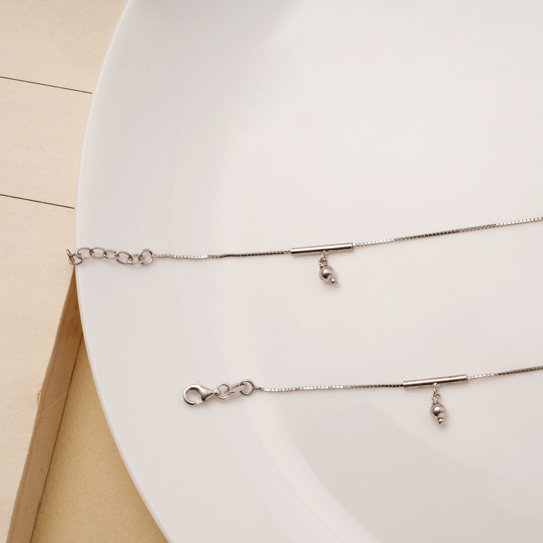Dangling Triple Beads Silver Anklets