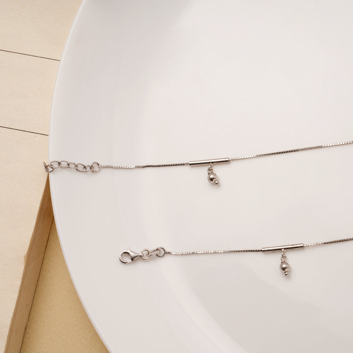 Dangling Triple Beads Silver Anklets