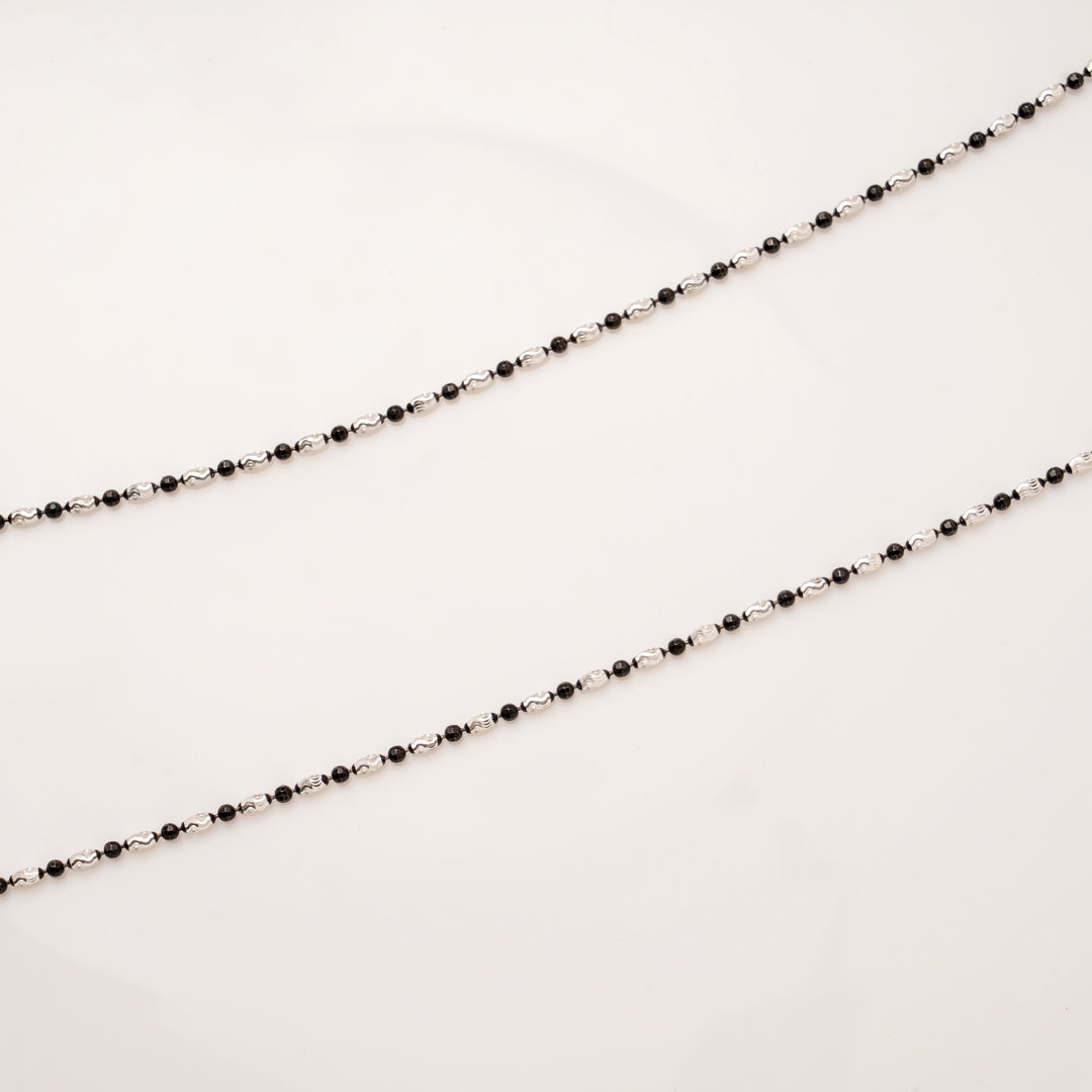 Minimalist Black Beads Silver Anklets