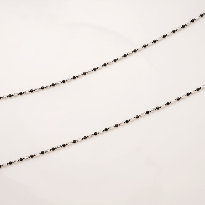 Minimalist Black Beads Silver Anklets