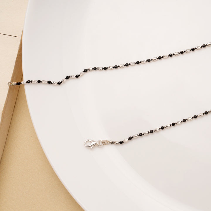 Minimalist Black Beads Silver Anklets