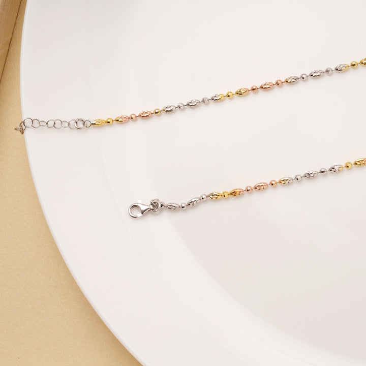 Trendy Triple Tone Charm Silver Anklets