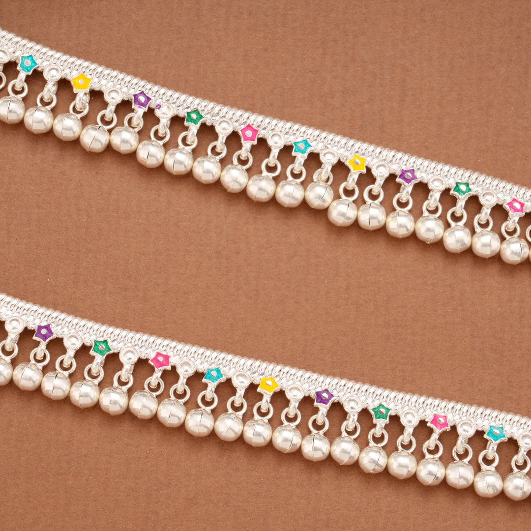 Elegant Colourful Star Enamel Silver Anklets
