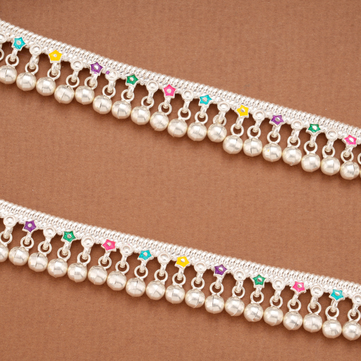 Elegant Colourful Star Enamel Silver Anklets