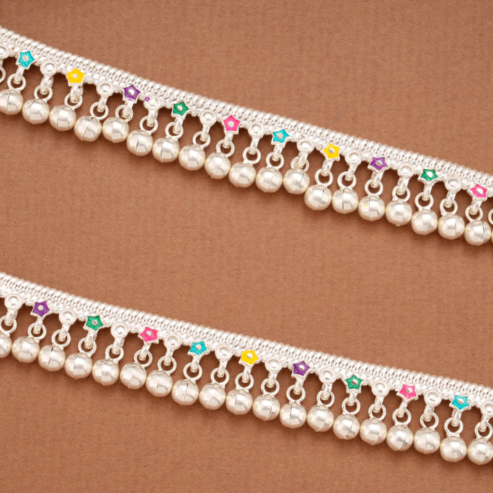 Elegant Colourful Star Enamel Silver Anklets