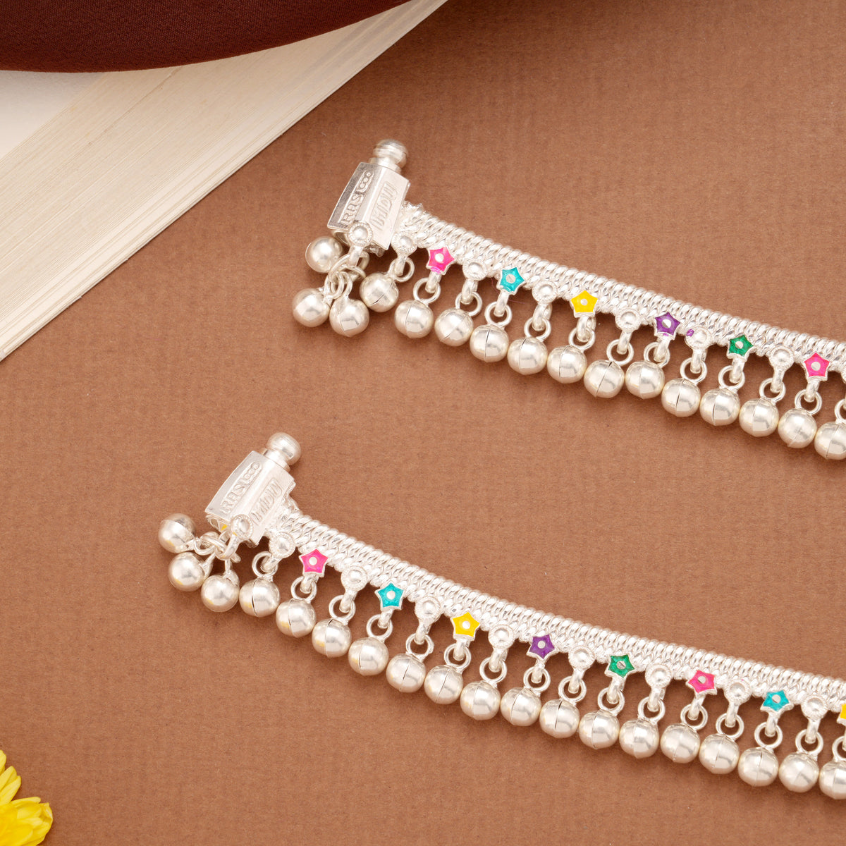 Elegant Colourful Star Enamel Silver Anklets