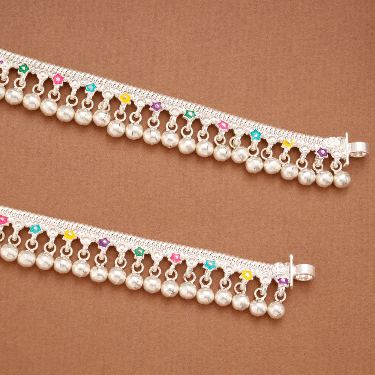 Elegant Colourful Star Enamel Silver Anklets