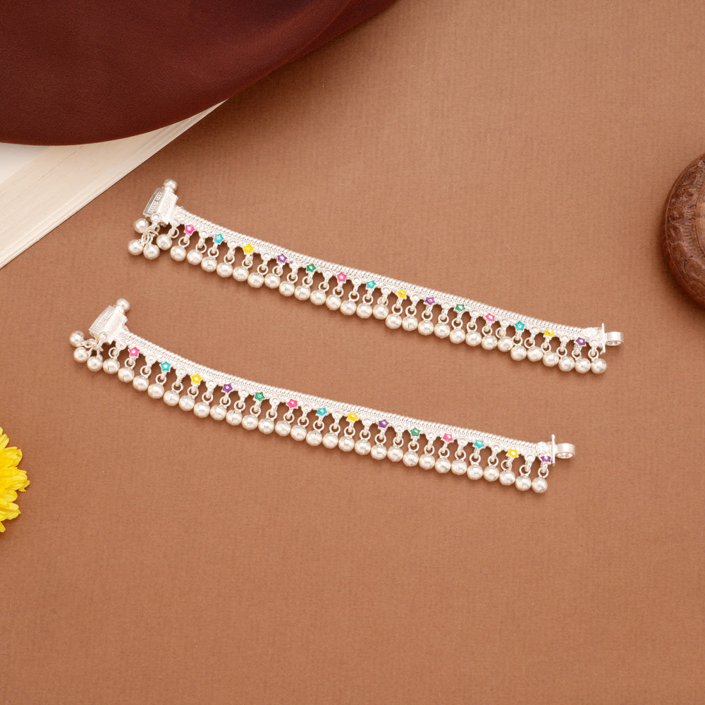 Elegant Colourful Star Enamel Silver Anklets