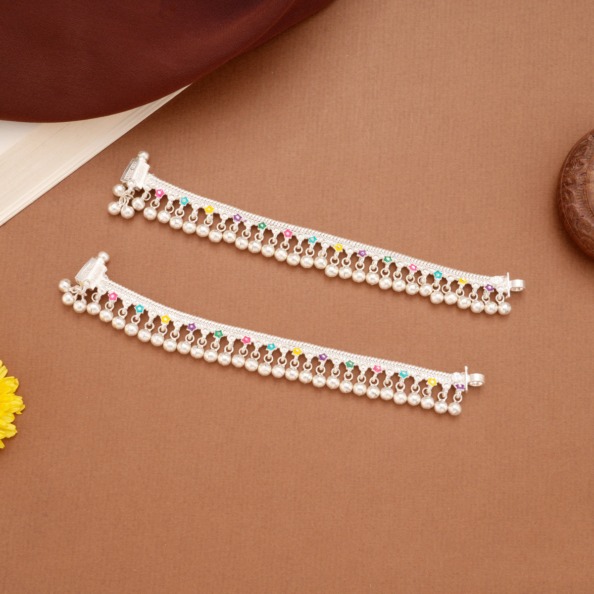 Elegant Colourful Star Enamel Silver Anklets