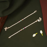 Jingling Bells Design Colourful Beads Silver Anklets