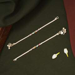 Jingling Bells Design Colourful Beads Silver Anklets