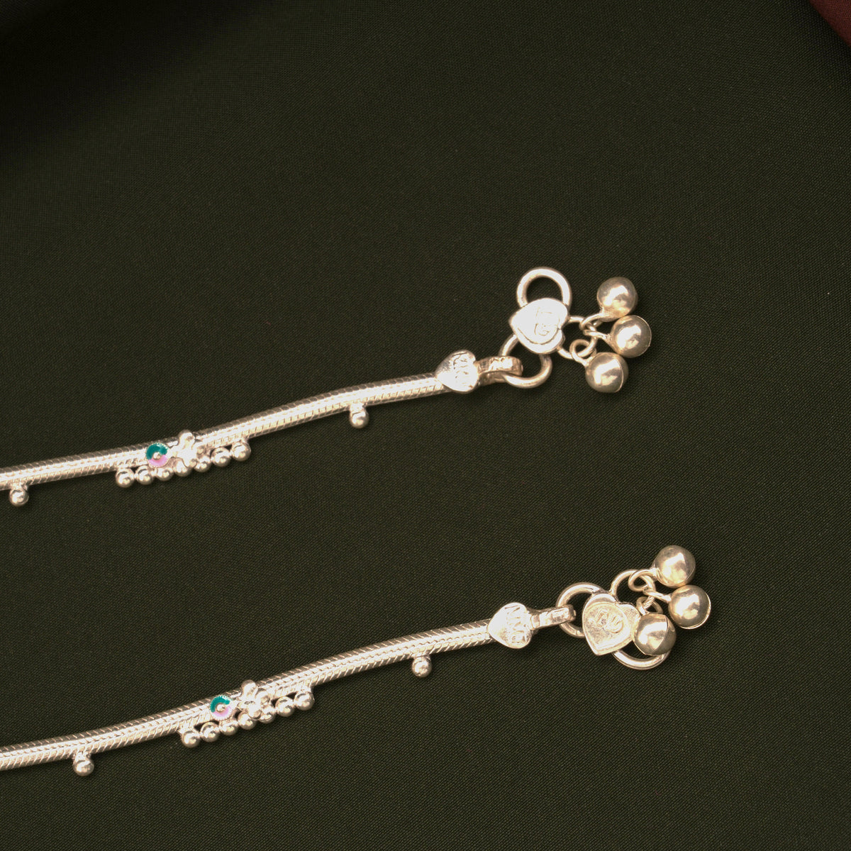 Tiny Charm Dangling Bells Silver Anklets