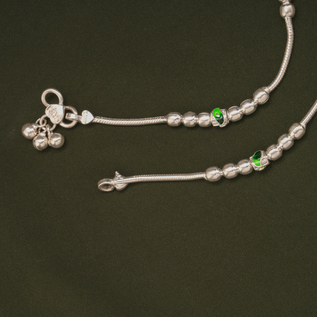 Trendy Dual Colour Beaded Silver Anklets