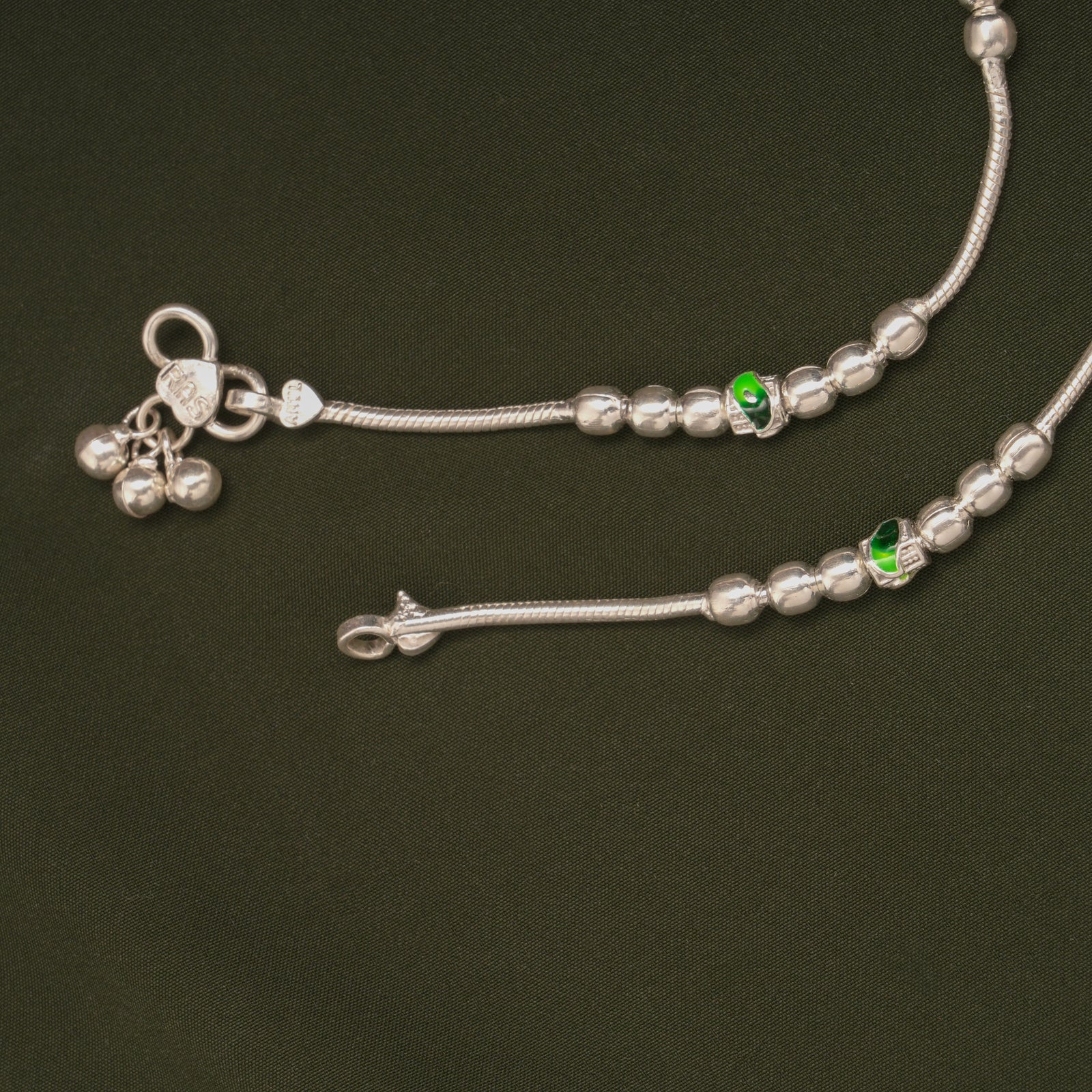 Trendy Dual Colour Beaded Silver Anklets