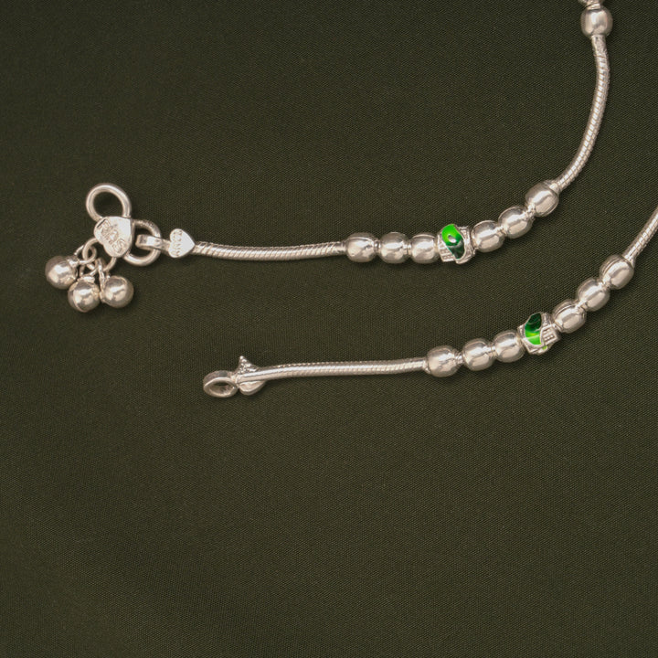 Trendy Dual Colour Beaded Silver Anklets