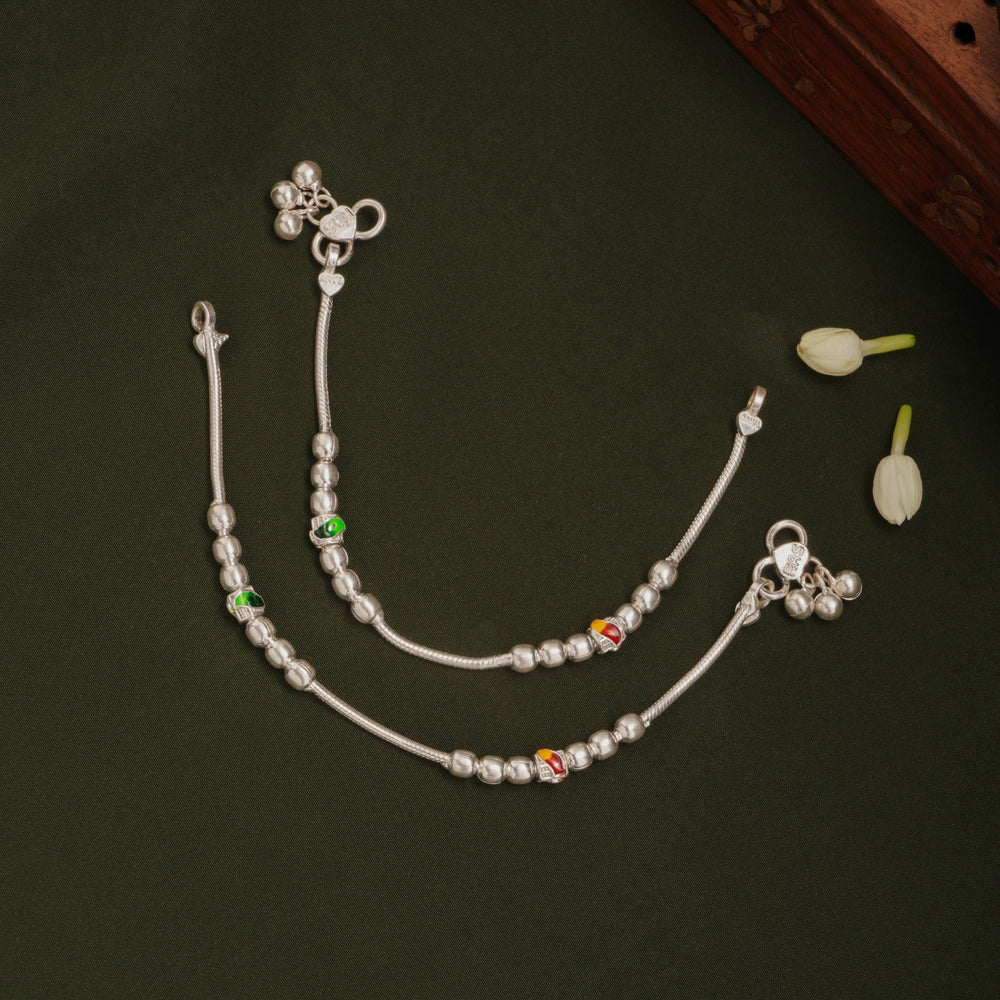 Trendy Dual Colour Beaded Silver Anklets