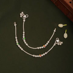 Trendy Dual Colour Beaded Silver Anklets