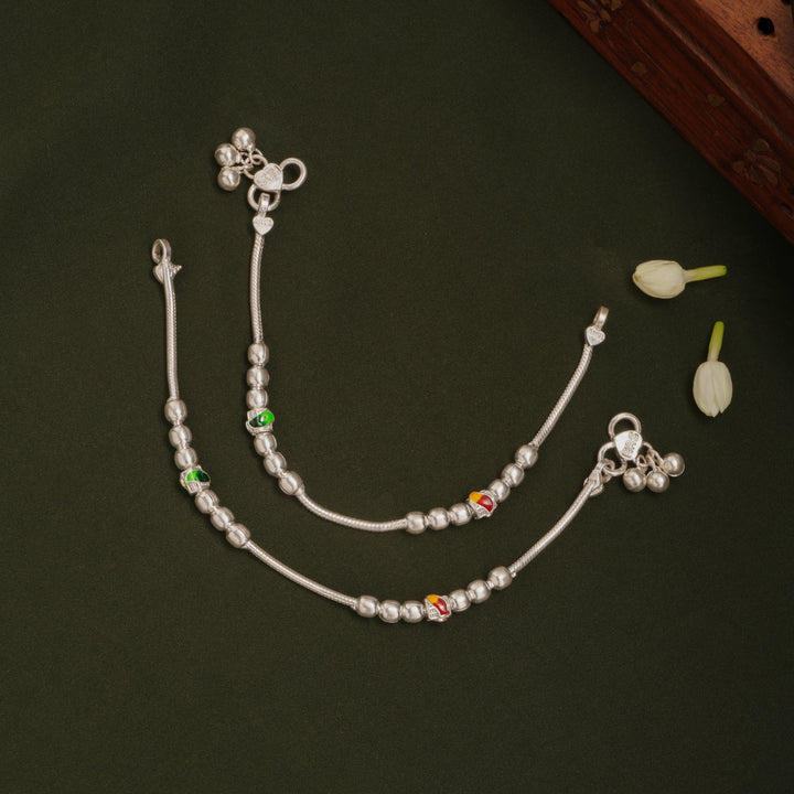Trendy Dual Colour Beaded Silver Anklets