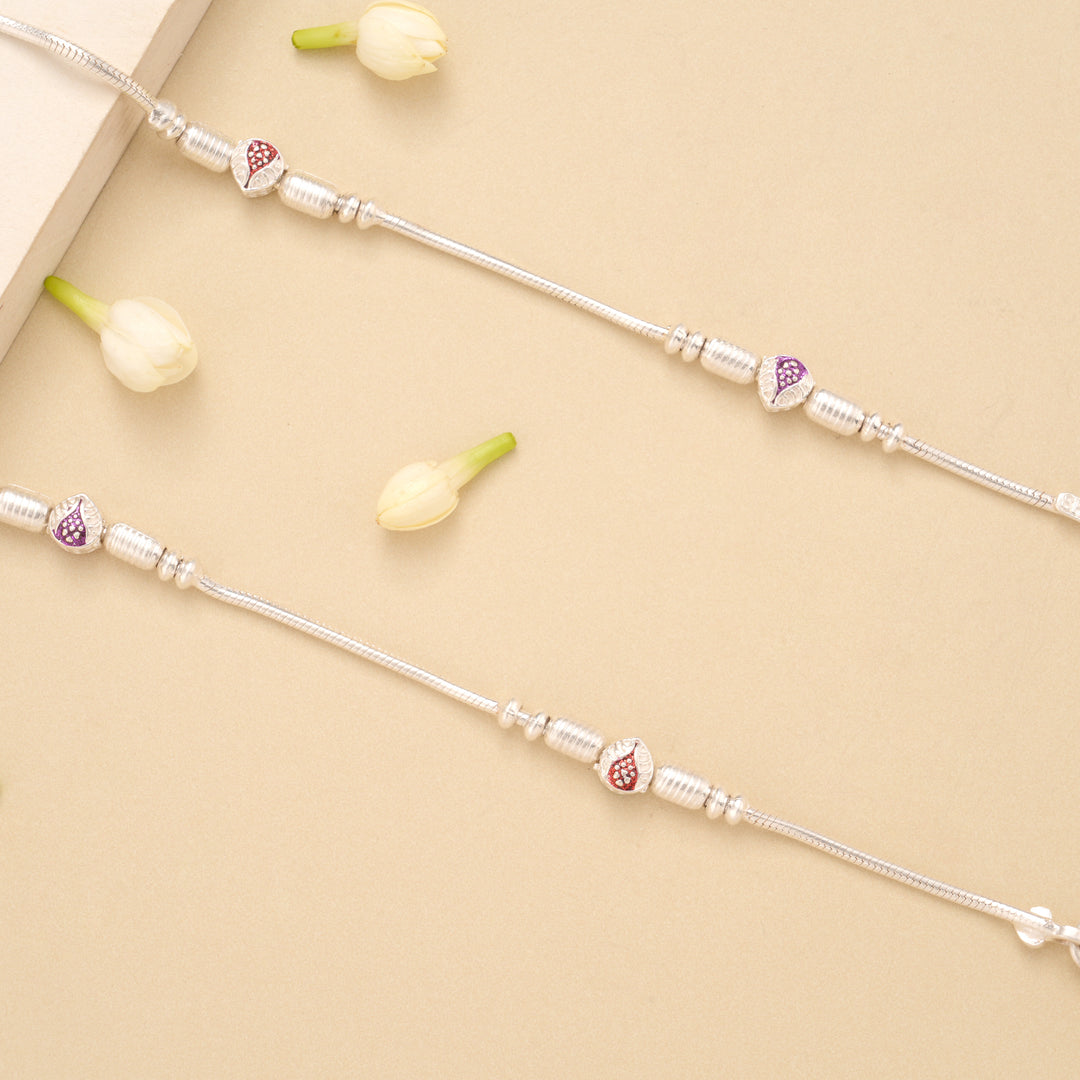 Silver Leaf Shape Beaded Design Anklet