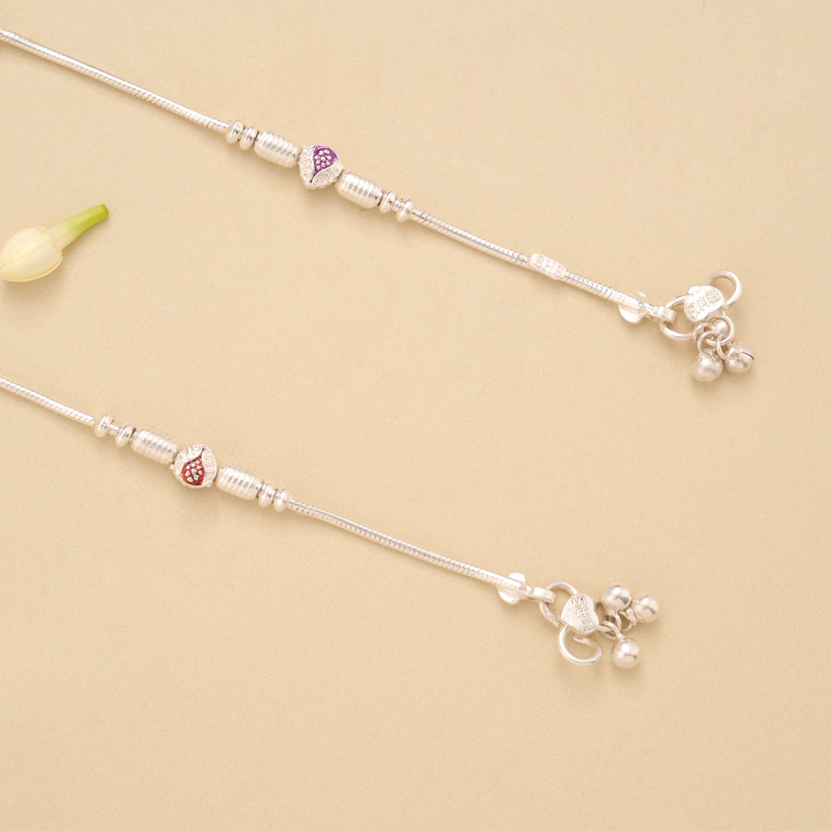 Silver Leaf Shape Beaded Design Anklet
