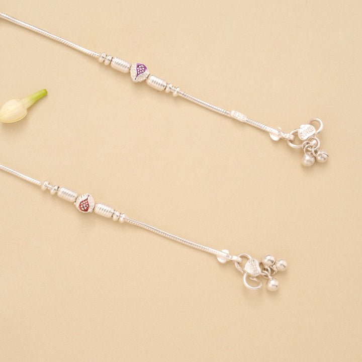 Silver Leaf Shape Beaded Design Anklet