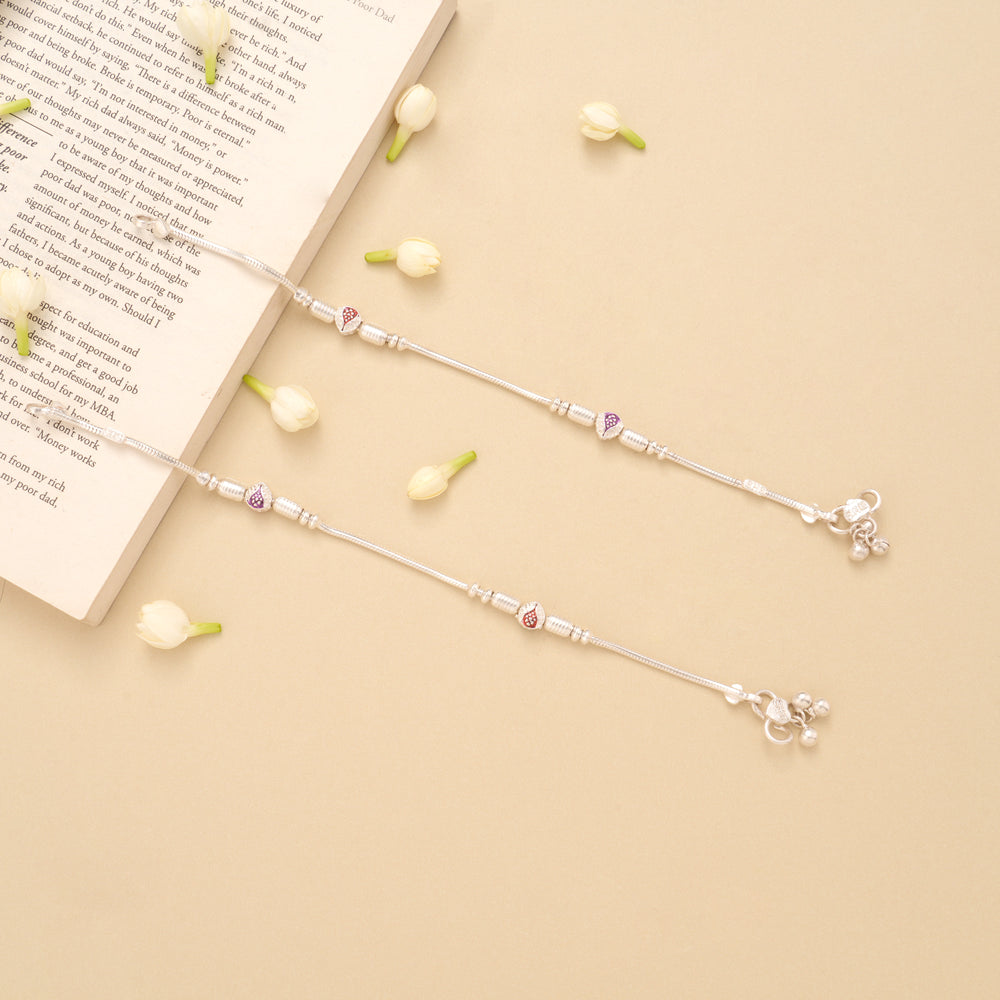 Silver Leaf Shape Beaded Design Anklet