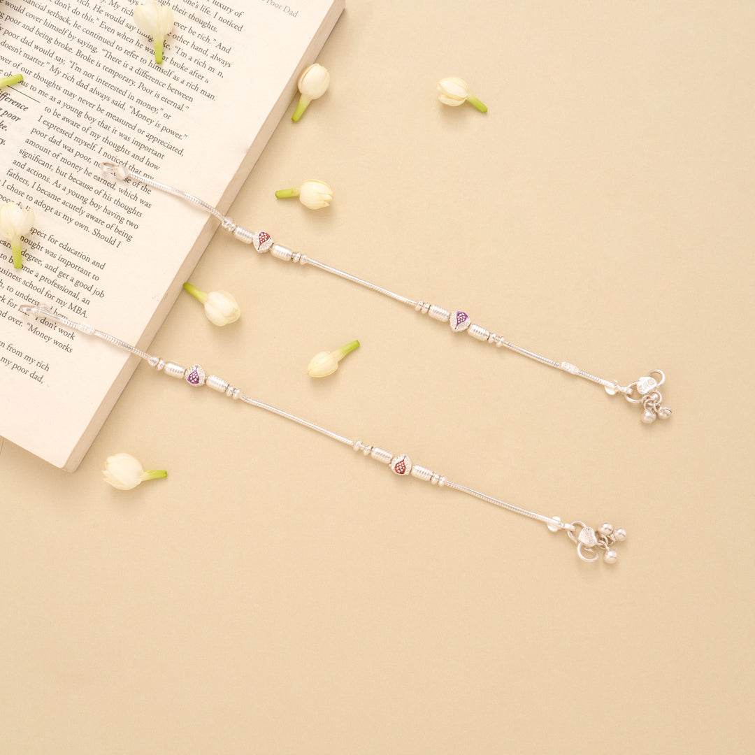 Silver Leaf Shape Beaded Design Anklet
