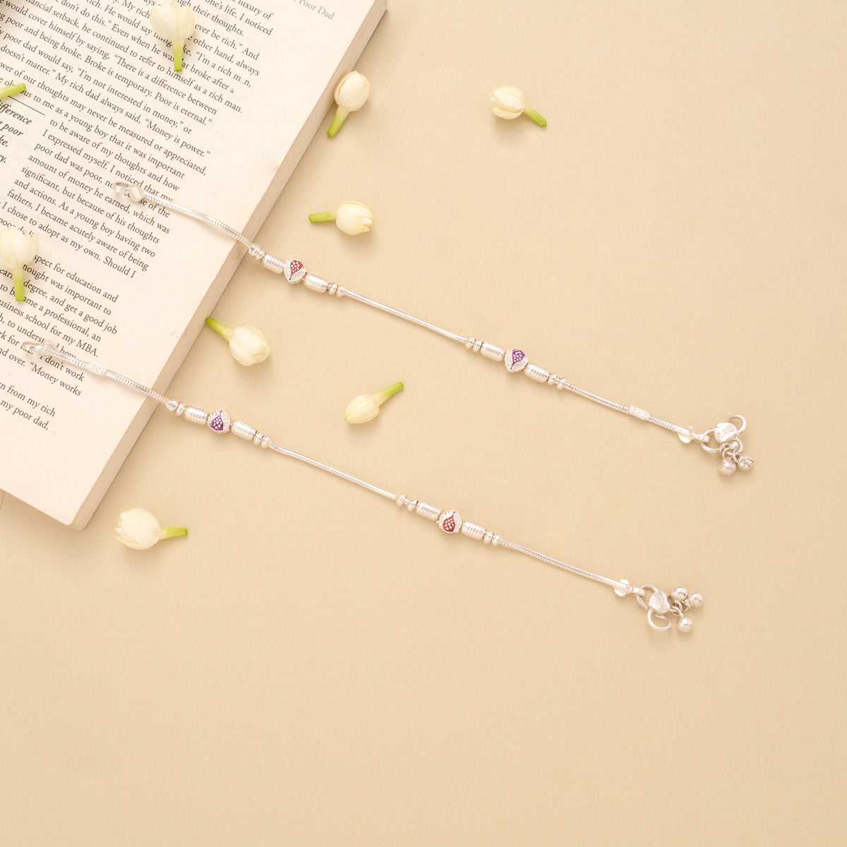 Silver Leaf Shape Beaded Design Anklet