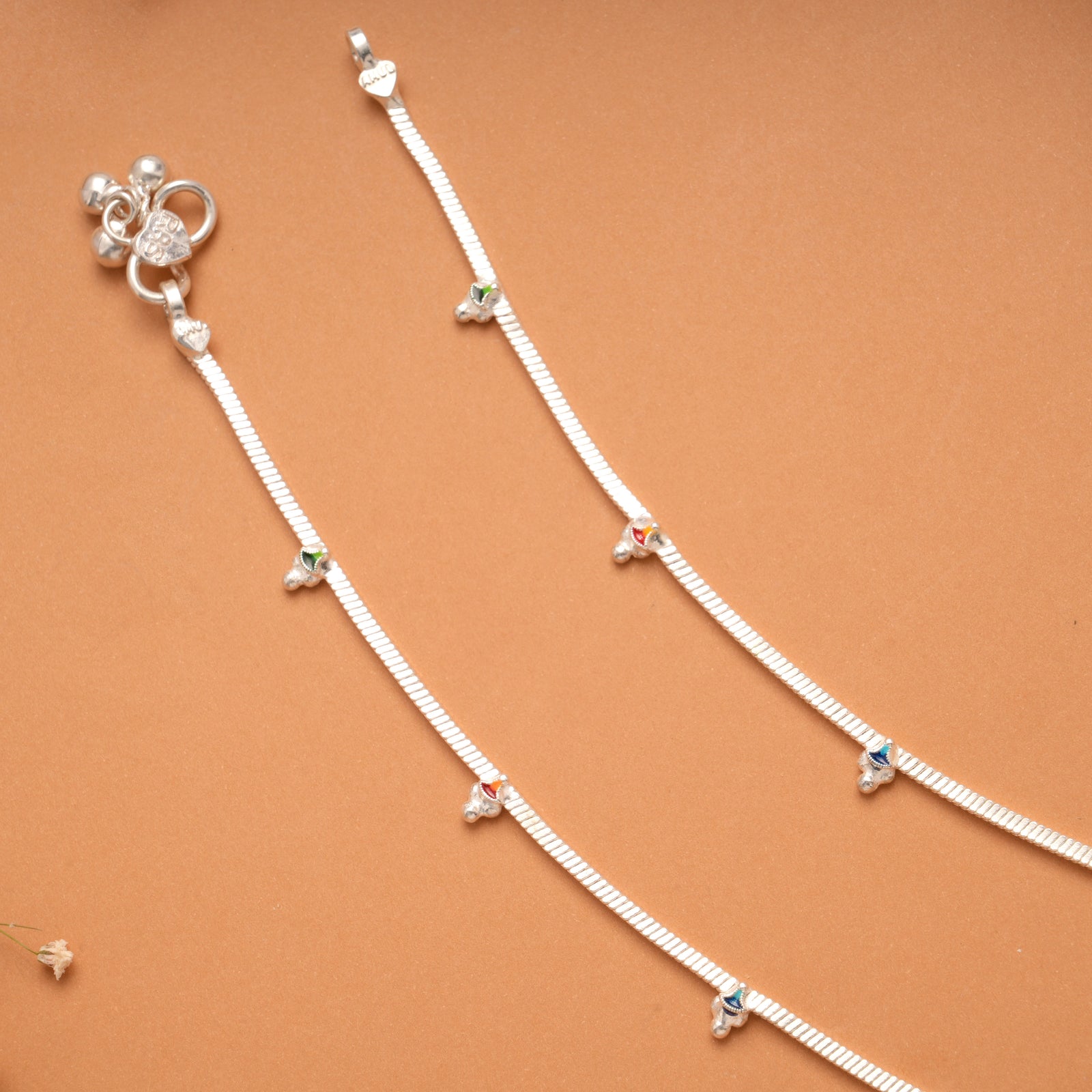 Minimal Triangle Enamel Silver Anklet