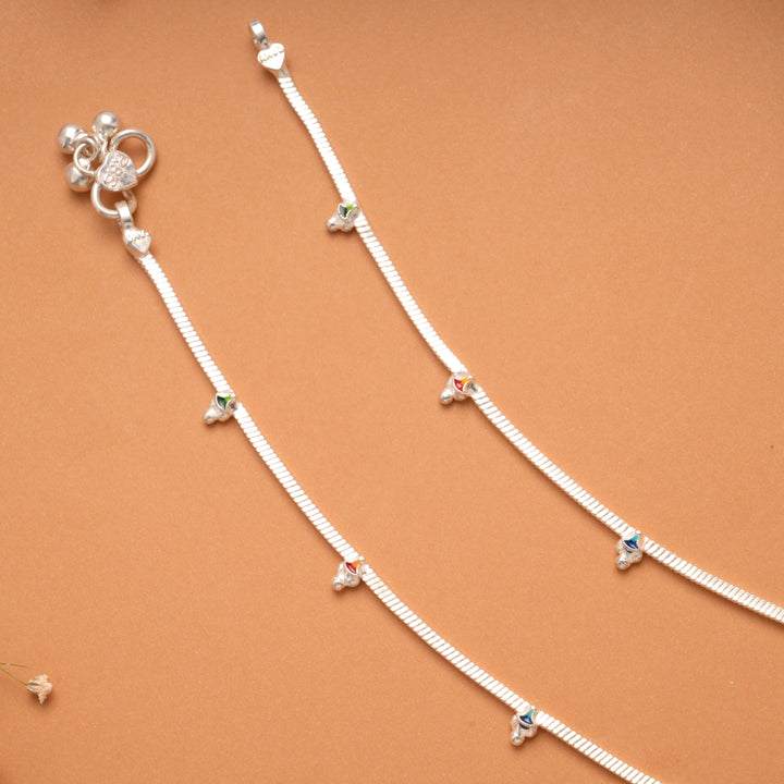 Minimal Triangle Enamel Silver Anklet