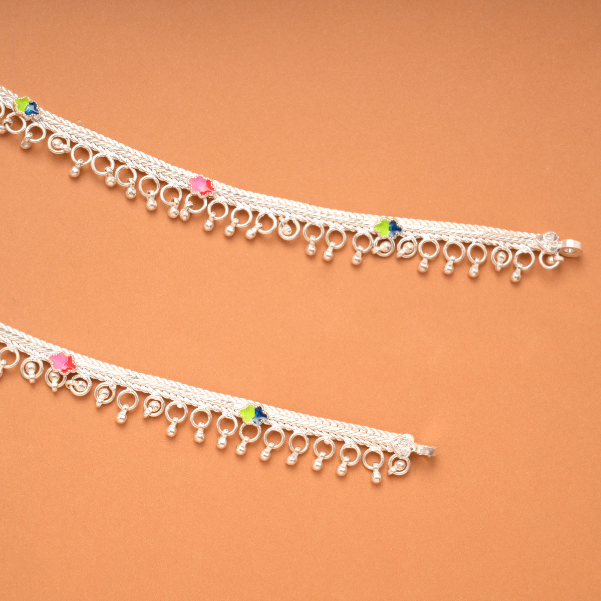 Colorful Enamel Round Drops Silver Anklet