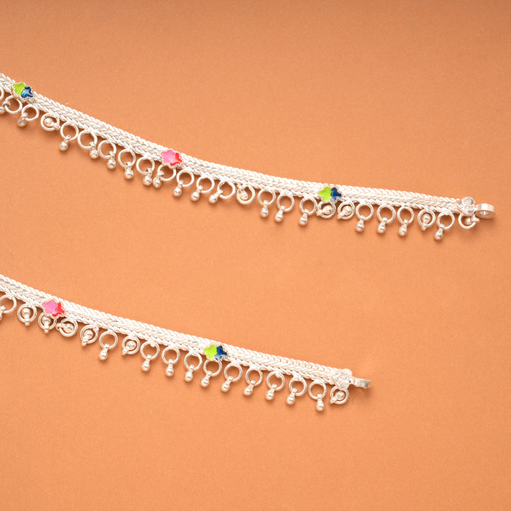 Colorful Enamel Round Drops Silver Anklet
