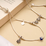 Evil Eye with Sunburst Drops Adjustable Silver Anklet