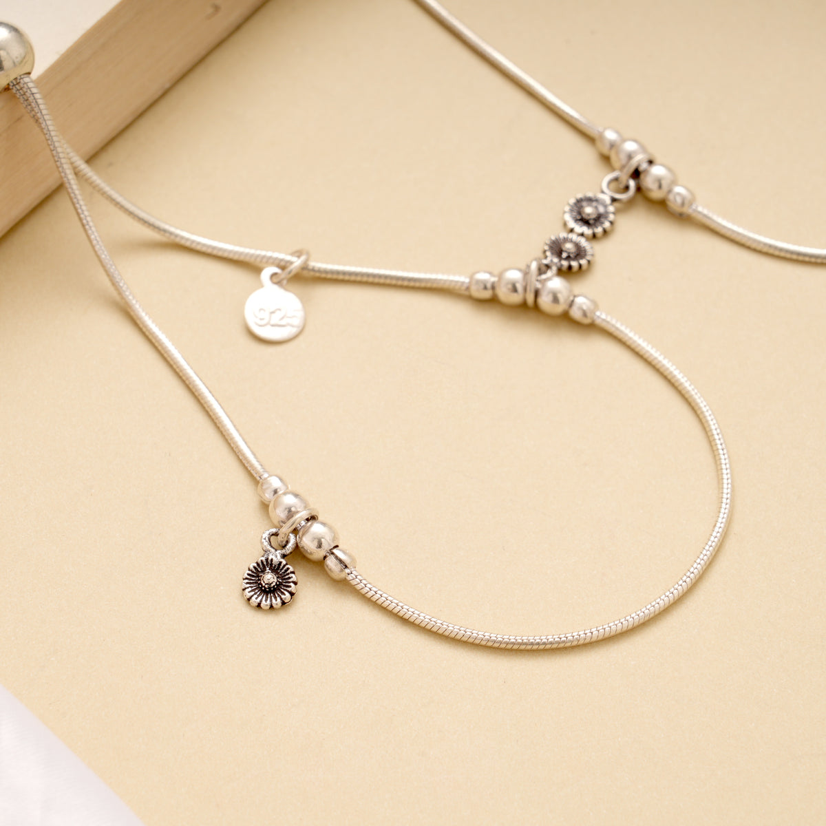 Stylish Sun Burst Drops Adjustable Silver Anklet