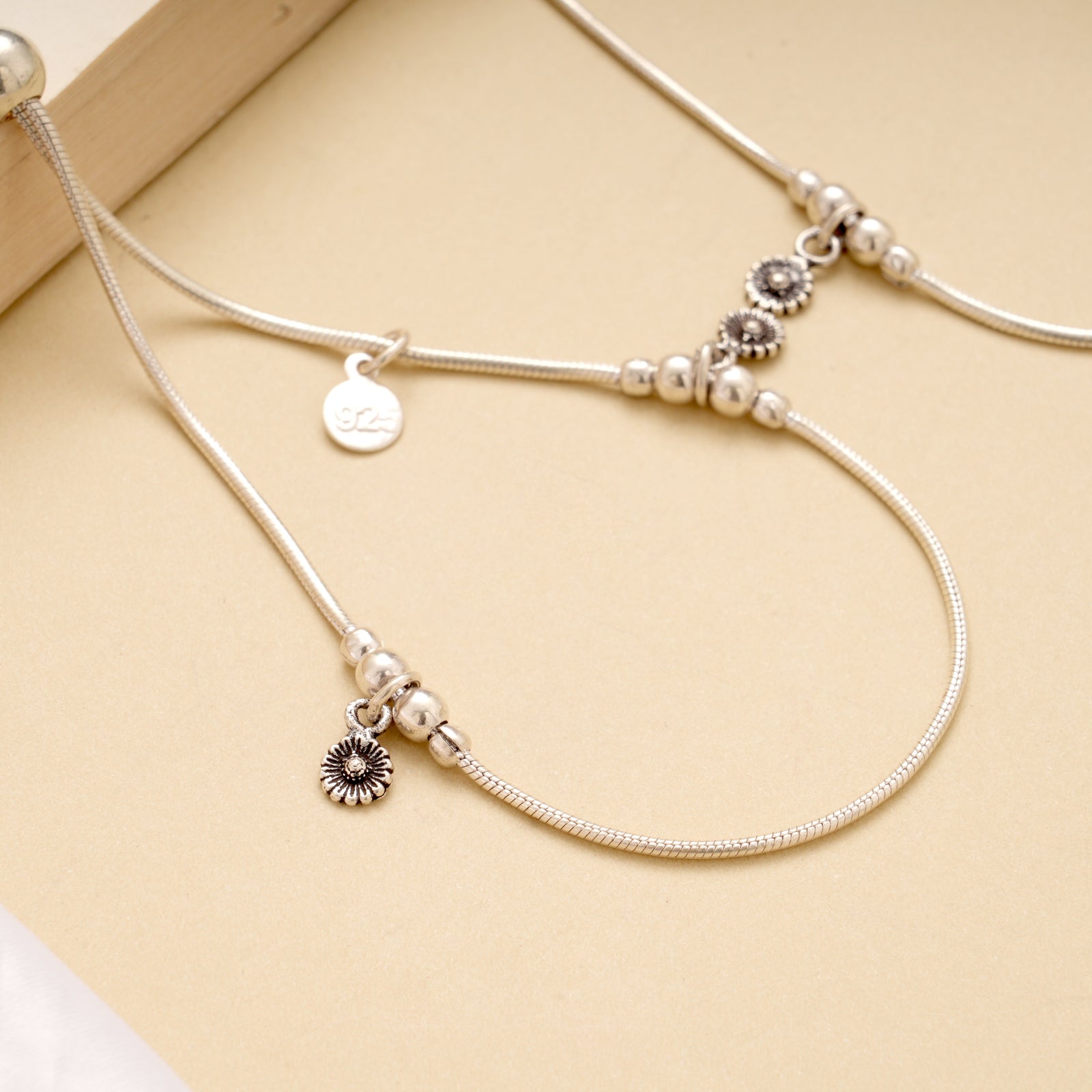 Stylish Sun Burst Drops Adjustable Silver Anklet