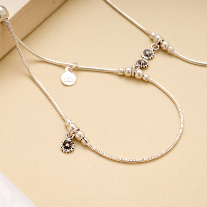 Stylish Sun Burst Drops Adjustable Silver Anklet