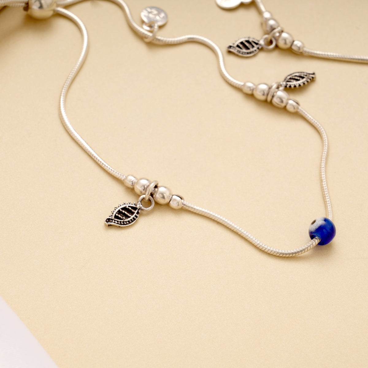 Evil Eye with Leaf Drops Adjustable Anklet