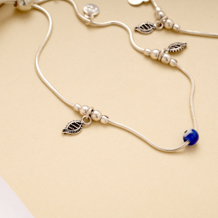 Evil Eye with Leaf Drops Adjustable Anklet