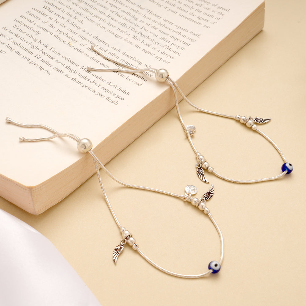 Fancy Feather Drops Evil Eye Adjustable Anklet
